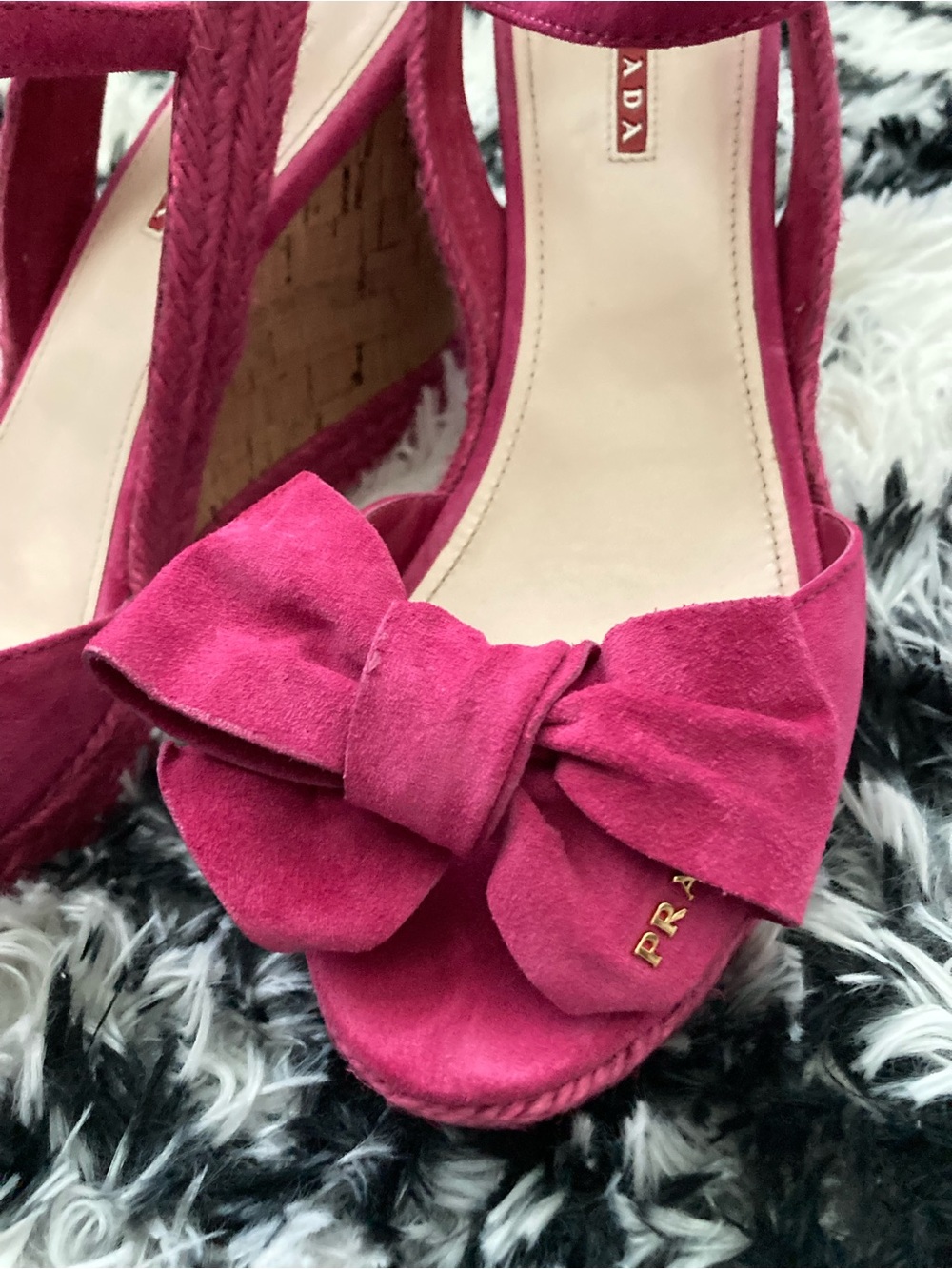 Prada Hot Pink Suede Bow Slingback Heels - Picture 3 of 9